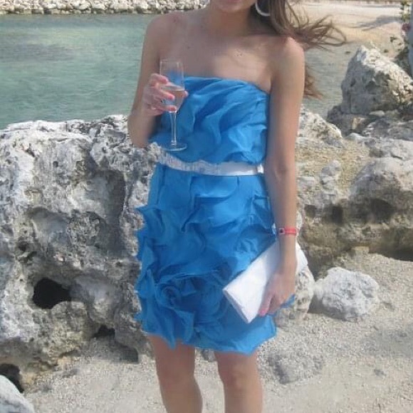 Aidan Mattox Blue Turquoise Ruffled Dress - Picture 10 of 10